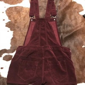Burgundy velvet overalls